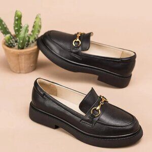 Womens Handmade Leather Loafers Metal button Black 8 - Dwarves Shoes